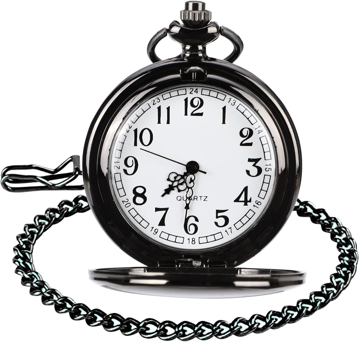 WIOR Classic Smooth Vintage Pocket Watch Silver Steel Mens Watch with 14 in Chain for Graduation Xmas Fathers Day