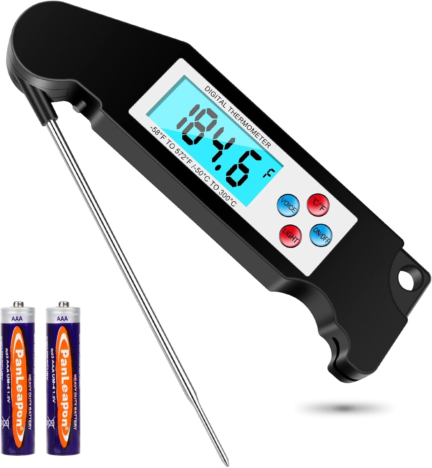 Allprettyall Digital Thermometer Talking Instant Read-Waterproof Food Thermometer with Talking Function & Backlight，Meat Thermometer for Cooking，Kitchen, Outdoor BBQ, and Grill(Black)