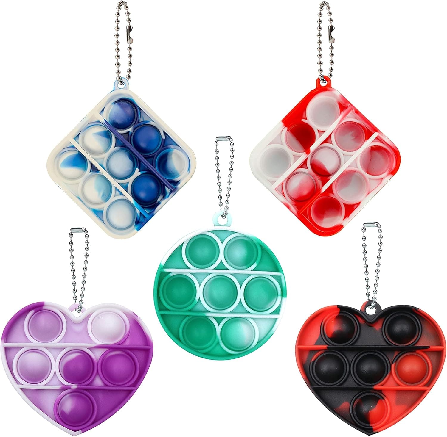ELYAN 5Pcs Mini Push pop Bubble Sensory Fidget Toys, Mini pop Toys pop Keychain, Mini pop Anti-Anxiety Silicone Squeeze Stress Relief Toy, Relief Gifts for Kids, Students, Childs, etc