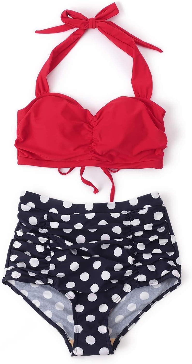 CHERRY CAT Vintage Polka High Waisted Bathing Suits Bikini Swimsuit for Women