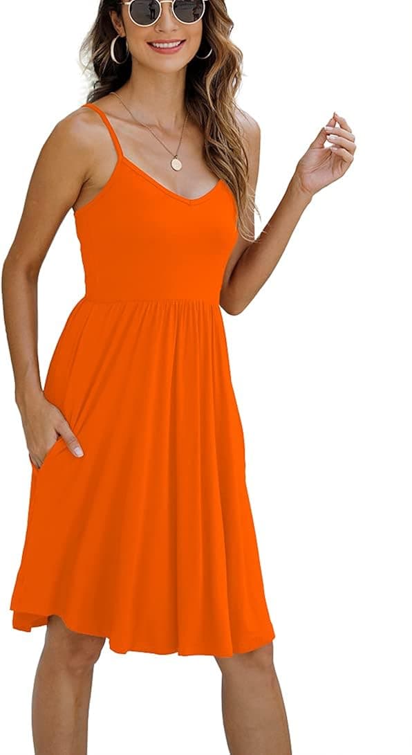 Women's Summer Spaghetti Strap Sundress Loose Plain Casual Short Dress Beach Cover Up Dresses with Pockets