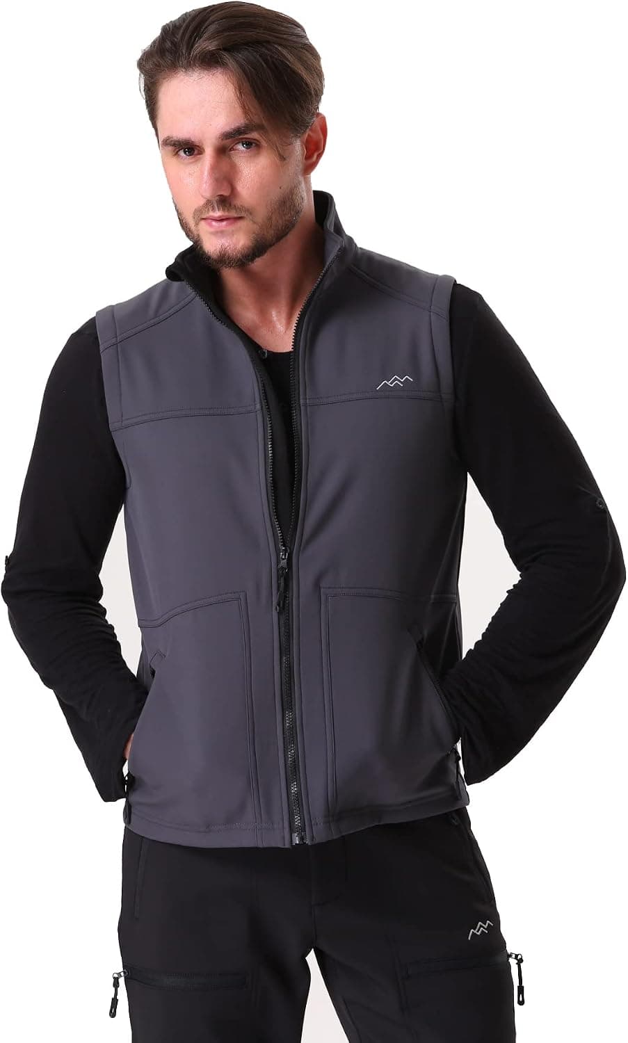 TRAILSIDE SUPPLY CO.Men's Fleece-Lined Softshell Vest Outdoor Travel Gilet Stand Collar Water-Repellent