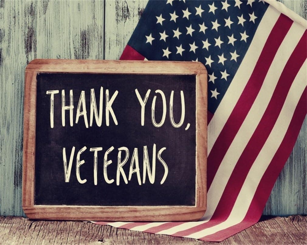AOFOTO 5x4ft Thank You Veterans Written in Chalkboard Backdrop American Flag Photography Background US Stars and Stripes On Vintage Wood Board Patriotic Photo Studio Props Independence Day Wallpaper
