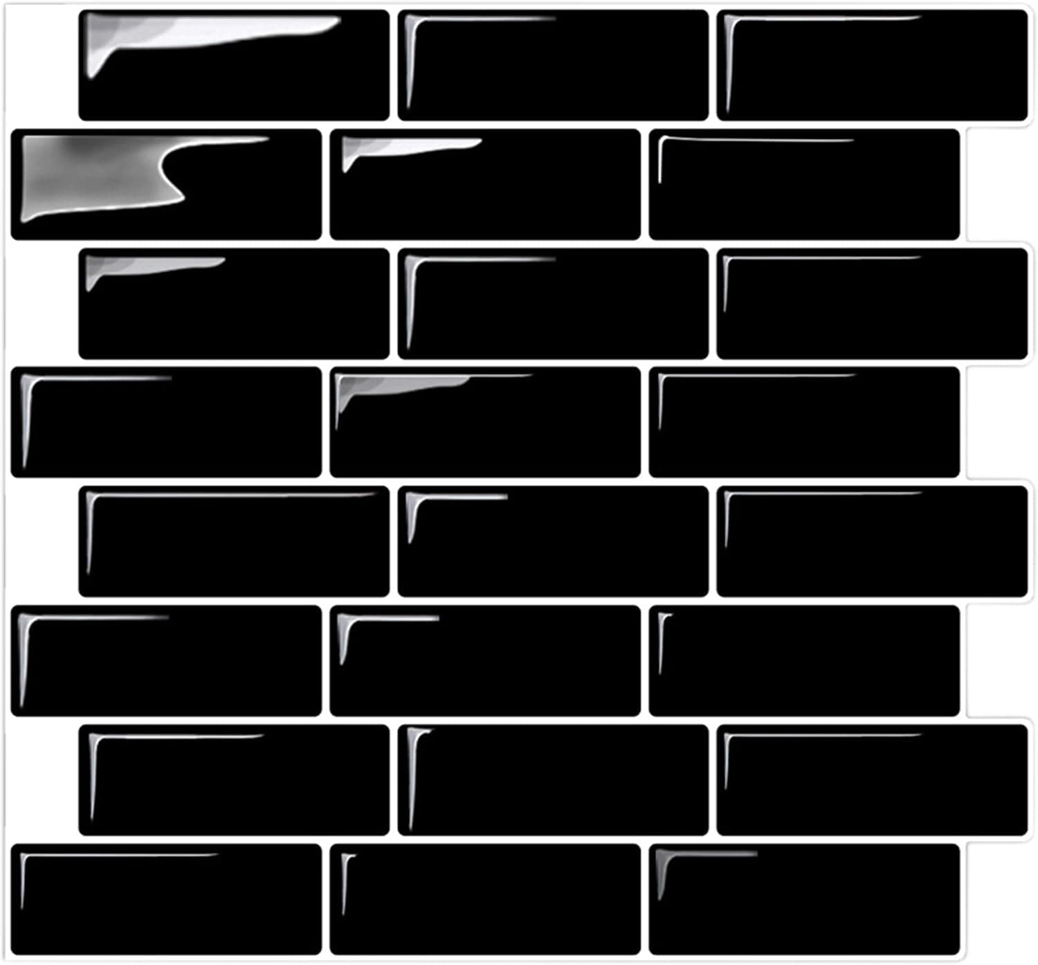 In-The-Dot Stick On Subway Tiles for Backsplash Kitchen Black | Self-Stick Backsplash Tiles | Peel and Stick, Self Adhesive, Removable Backsplash Wall Tile Stickers - 10" x 10.5" (10-Pack)