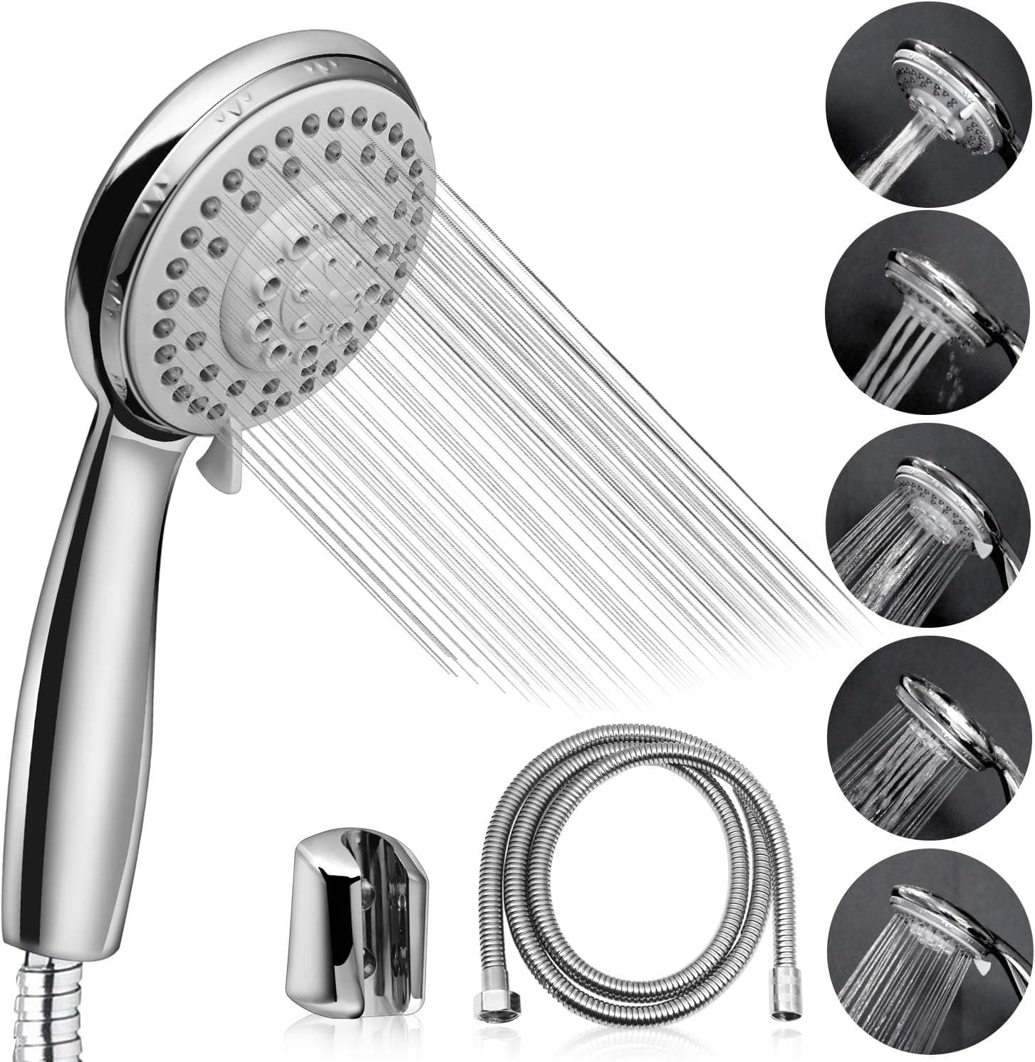 GiniHomer Shower Head - High Pressure Rain - 5 Setting- Easy Tool Free Installation - Meet Universal International Standard G1/2-The Perfect Adjustable Replacement For Your Bathroom Shower Heads