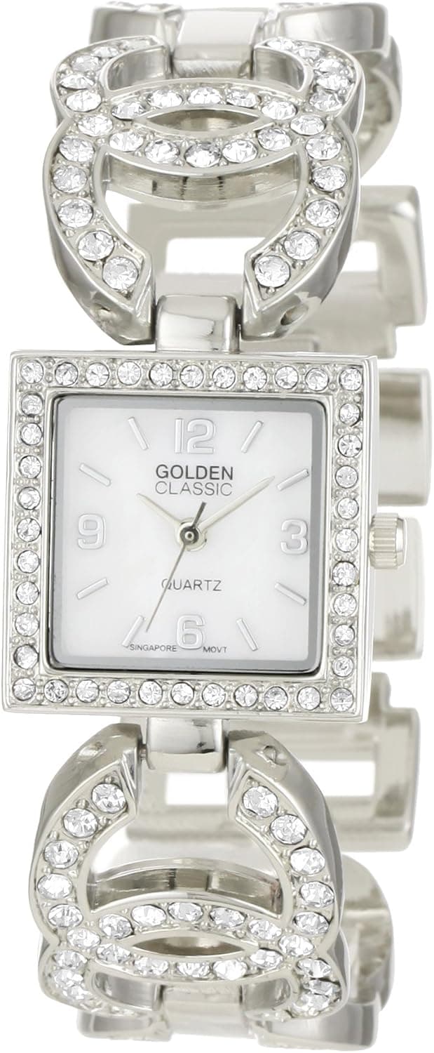 Golden Classic Women's 2281-Silv "Simply Inspired" Classic Rhinestone Interlocking Circles Watch