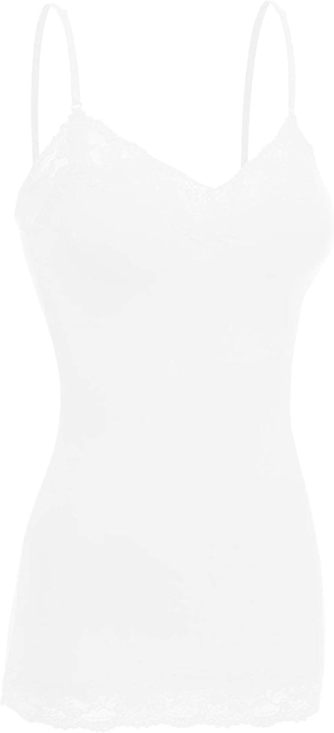 ViiViiKay Women's Basic Spaghetti Strap Lace Trim Cami Tank Top Junior to Plus White 2XL