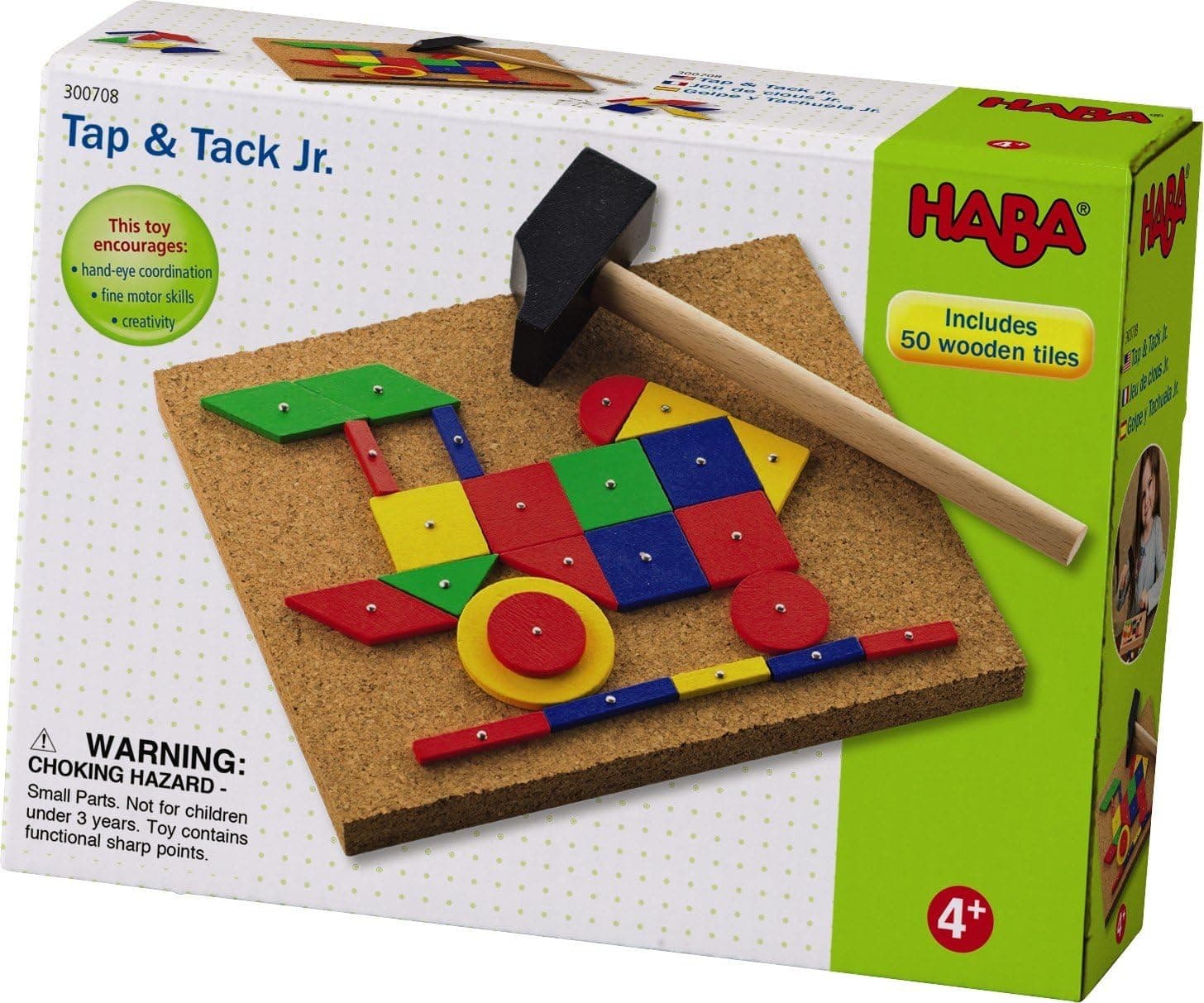 HABA Tap & Tack Jr. Imaginative Design Play Set with Corkboard, Hammer, Templates and 50 Wooden Tiles