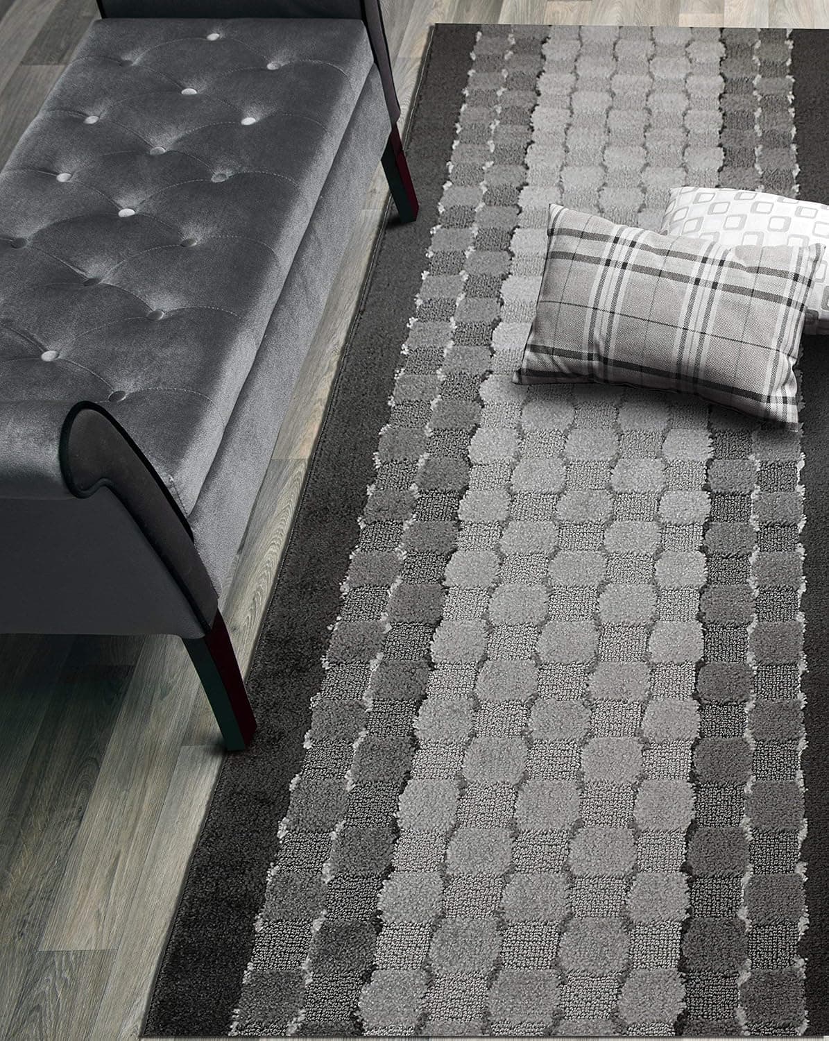 ORFA HOME Custom Size Checkered Hallway Runner Rug Slip Resistant Rubber Back, 26 Inch Wide x Your Choice of Length Size, Anthracite, 26 Inch X 13 Feet, Sold and Priced Per Foot