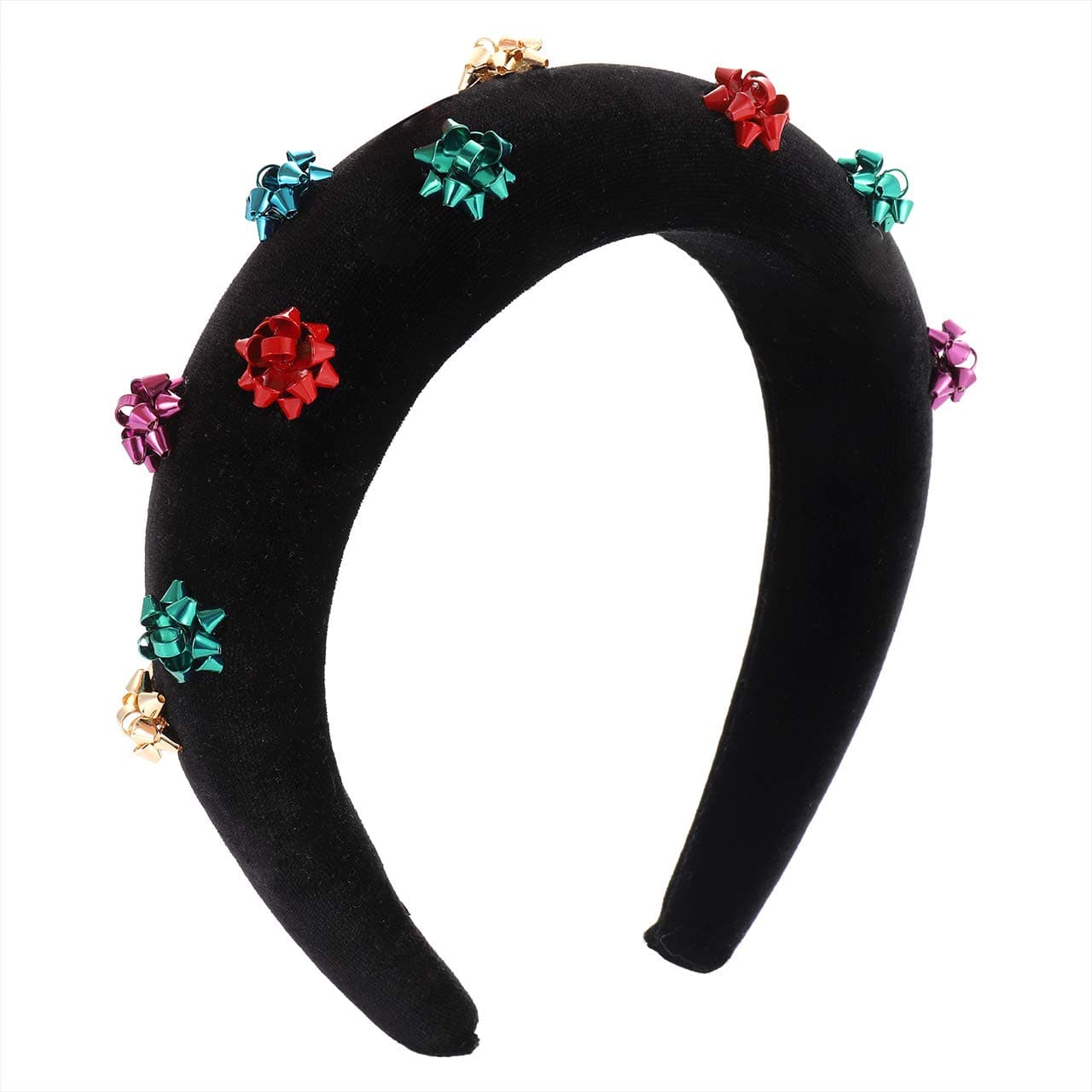 HZEYN Christmas Headband Bow Velvet Padded Headband Xmas Holiday Party Gift Wrap Headband for Women Girls (Gold Mixed Bow)
