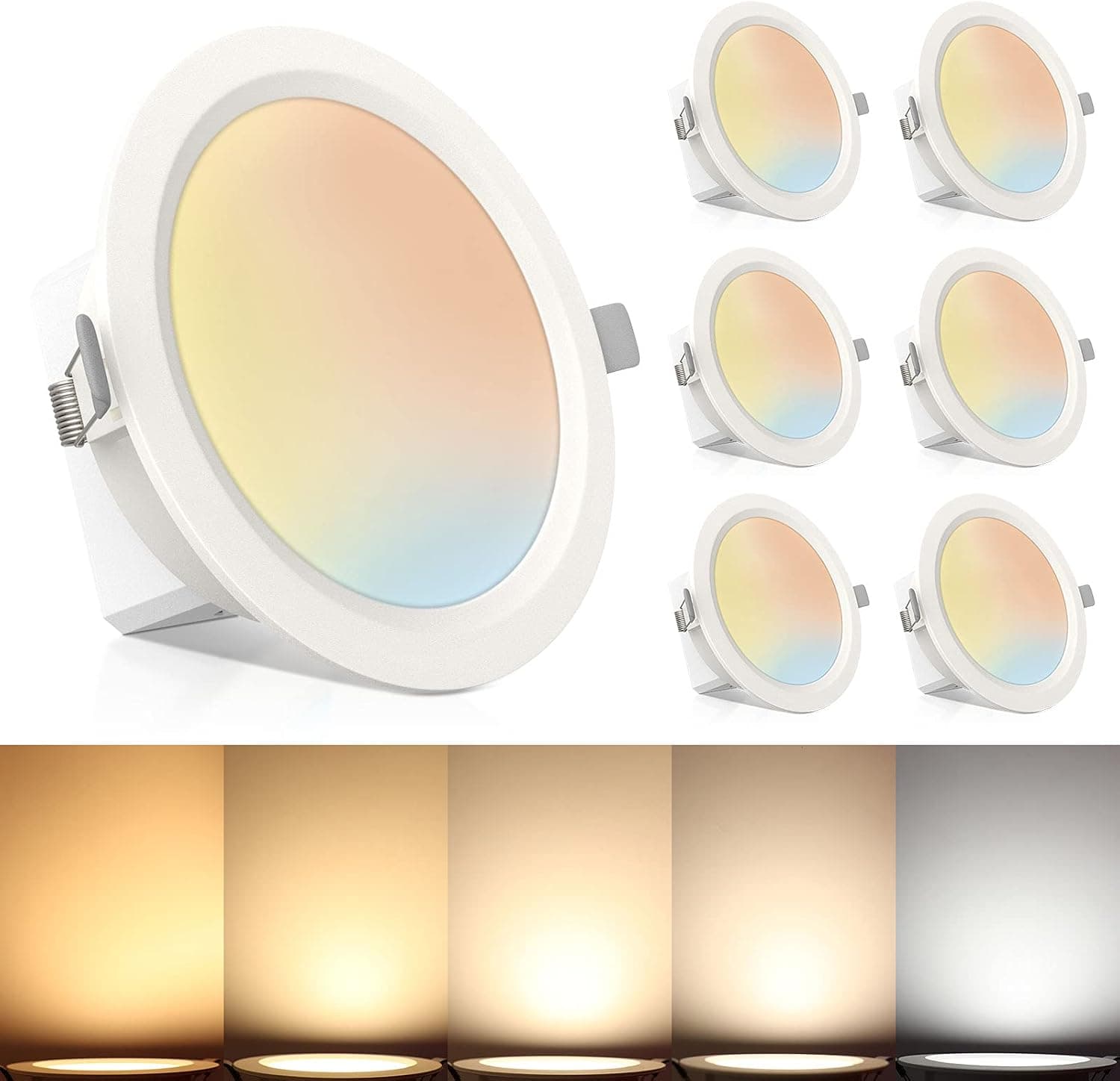 Eneru LED Recessed Lighting, 5CCT 6 Pack 6 Inch Slim LED Recessed Ceiling Lights with Integrated Junction Box, 15W Eqv 120W, 1200LM Dimmable Canless Downlight IC Rated ETL Certified