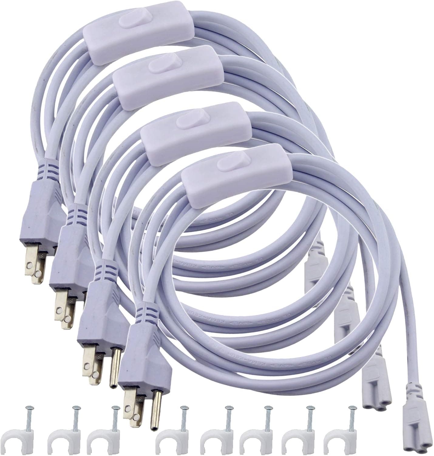 Rextin 4pack 6.6FT T5 T8 LED Tube Power Extension Cable with On/Off Switch,LED T5/T8 Light Tube Integrated LED Light Fixture Extension Cable Wire fro fluorescent lamps (6.6ft A 4pack)