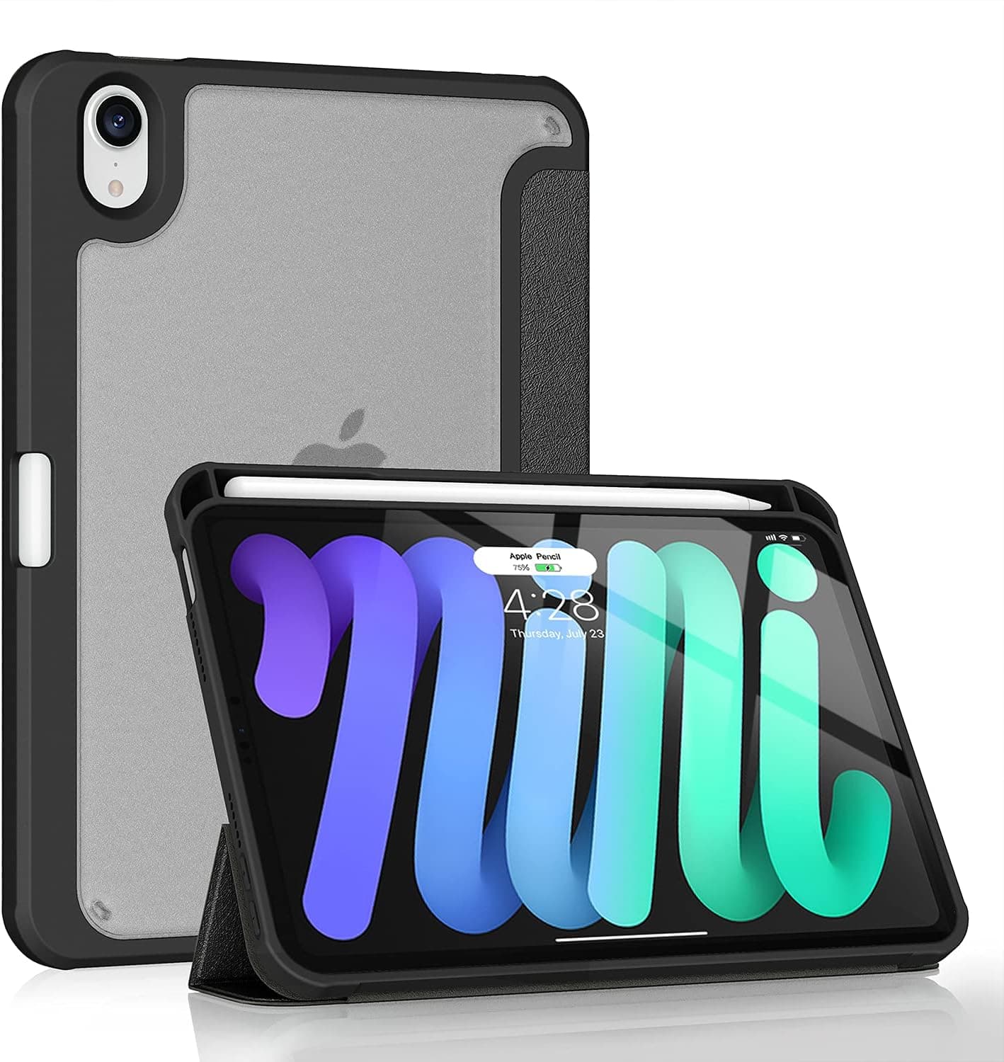 Soke iPad Mini 6th Generation Case 2021 with Pencil Holder - 2nd Gen Apple Pencil Charging + Frosted Transparent Shockproof Back Cover with Auto Wake/Sleep for iPad Mini 6 Gen 8.3 inch(Black)