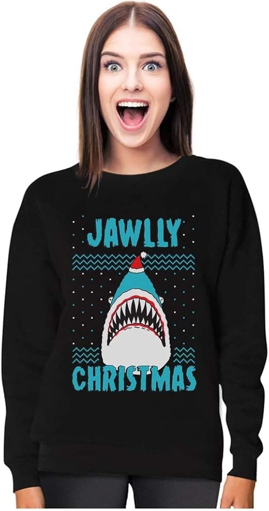 Shark Ugly Christmas Sweater Style Women Teen Girls Jawlly Xmas Sweatshirt