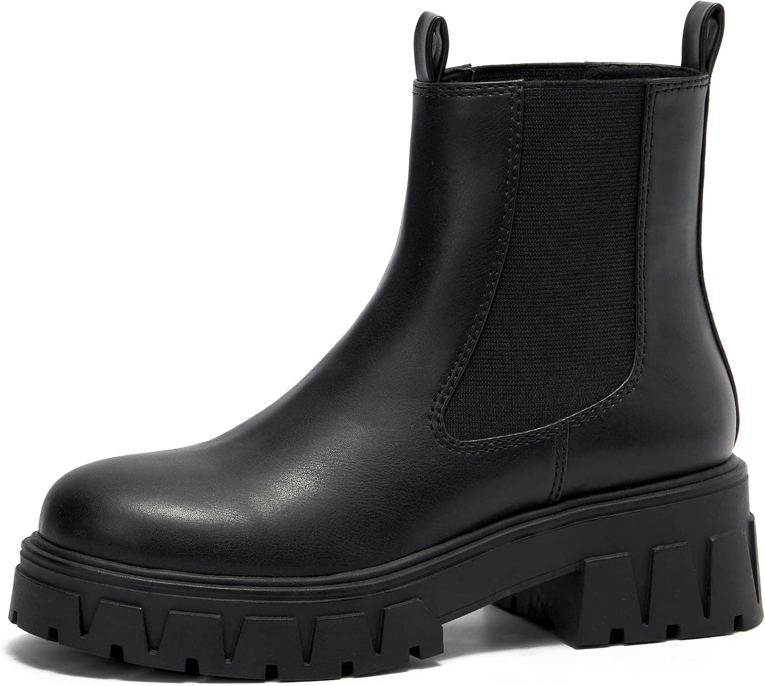 REDTOP Women's Chunky Chelsea Boots Block Heel Platform Lug Sole Slip on Classic Elastic Ankle Booties