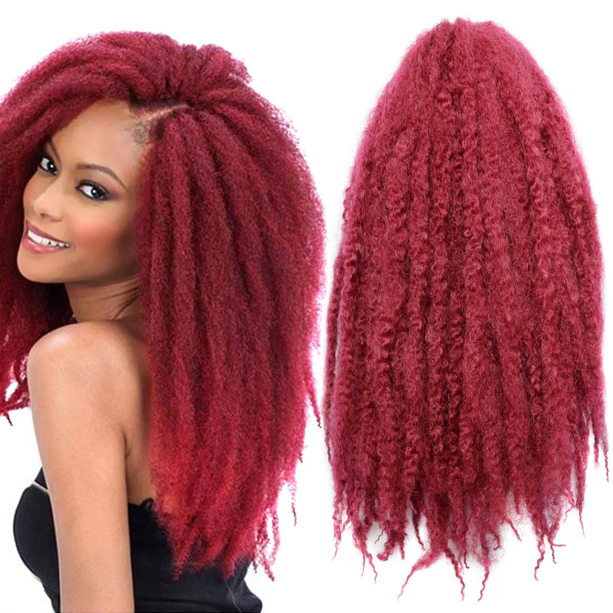 Pack of 3 Afro Kinky Marley Braids Hair Extensions ELEGANT MUSES Kanekalon Synthetic Twist Crochet Braiding Hair 18 inch 100g/pcs (18 inch, bug)