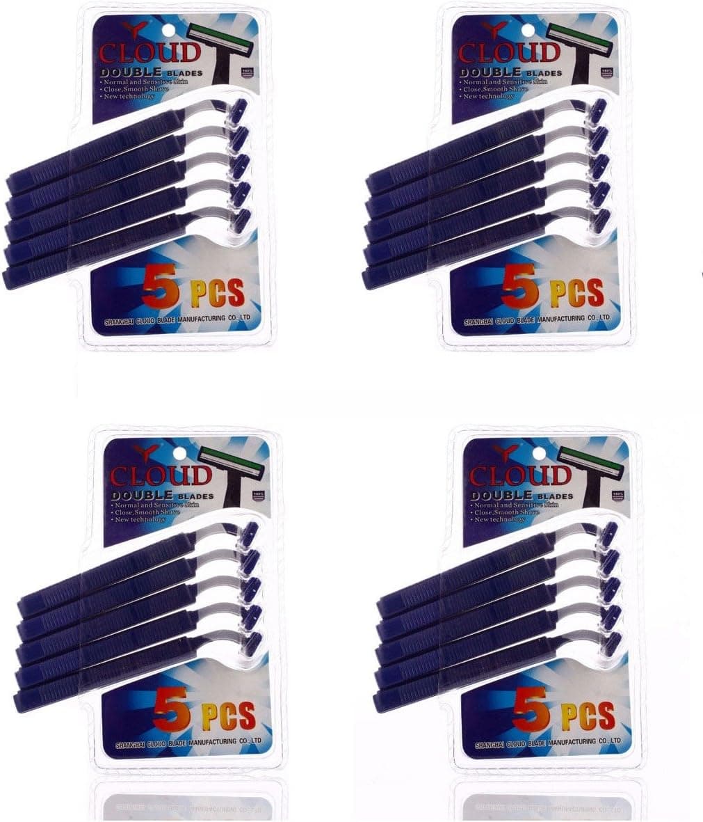 Cloud Disposable Razor Shavers Double Blade 5 Count (Pack of 4)(Total 20 Razors) Box Package Bulk Wholesale for Hotel Store Retail Sauna Travel Men Shaving