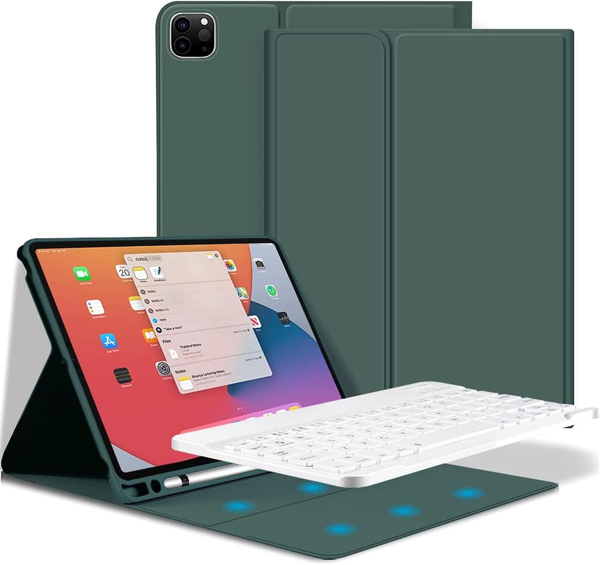 KenKe iPad Pro 11 inch Keyboard Case with Pencil Holder, Magnetically Detachable Wireless Flip Stand Smart Soft TPU Back Cover, Bluetooth Keyboard Case for iPad Pro 11 inch 2020 & 2018, Dark Green