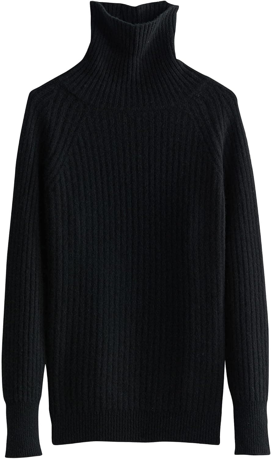 LINY XIN Women's Turtleneck Fall Winter Long Sleeve Loose Pure Merino Wool Warm Soft Knitted Pullover Sweater