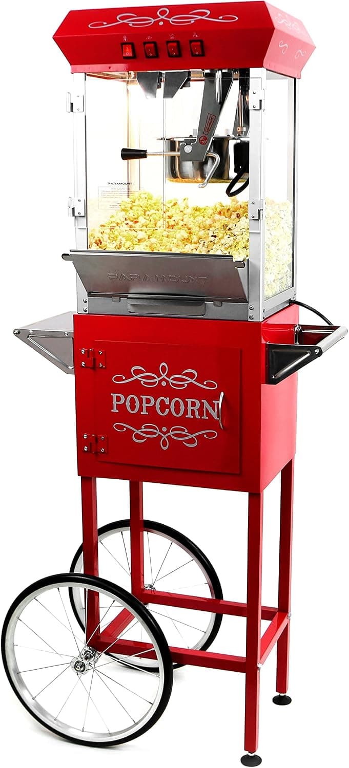 Paramount 8oz Popcorn Maker Machine & Cart - New Upgraded Feature-Rich 8 oz Hot Oil Popper [Color: Red]