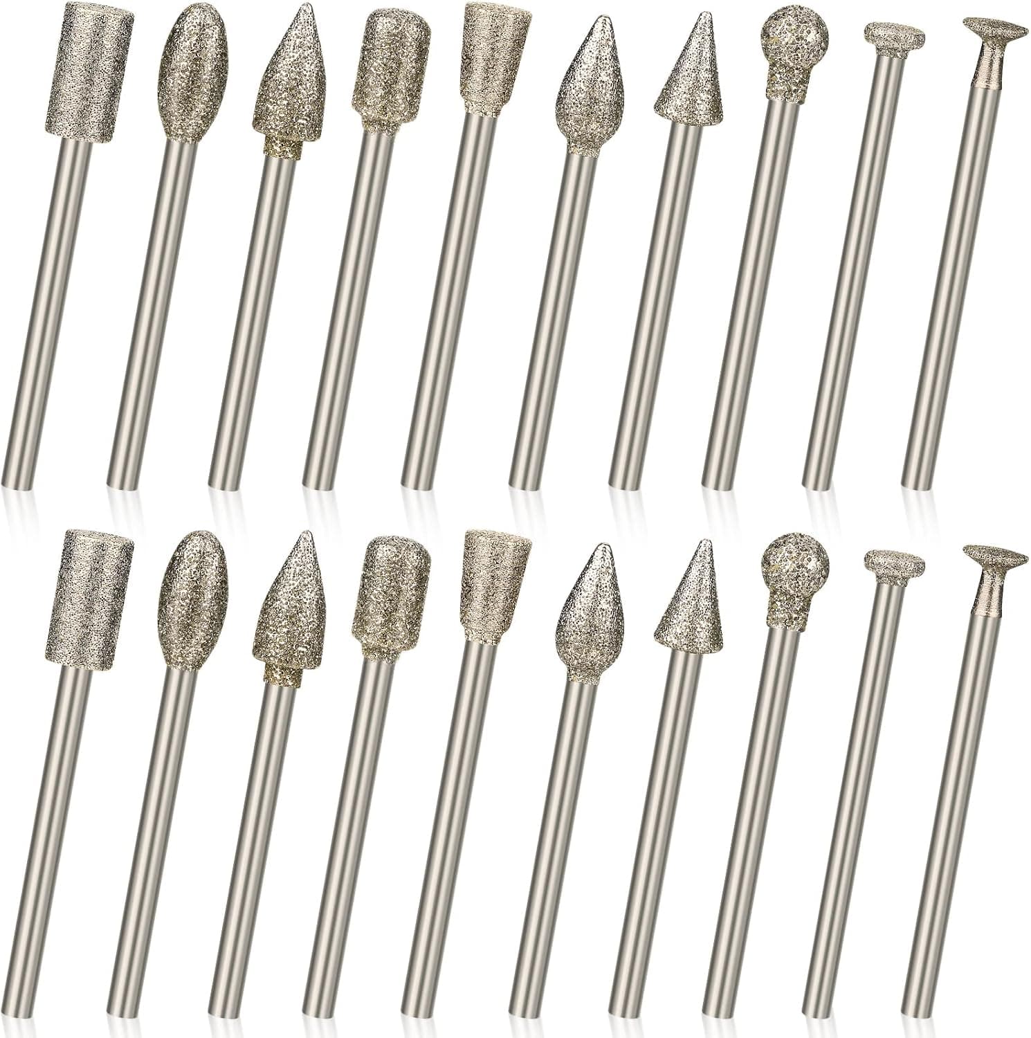 THEKBS 20Pcs Diamond Burr Set, Rotary Grinding Burrs Engraving Bits Set with 1/8-inch Shank Universal Fitment Rotary Tool Accessories for Stone Carving, DIY Grinding, Polishing, Engraving