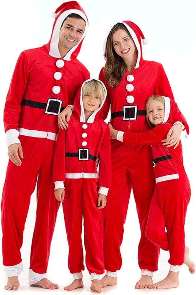 HSCTEK Matching Christmas Microfleece Onesies with Hoodie for Family, Santa Claus 3