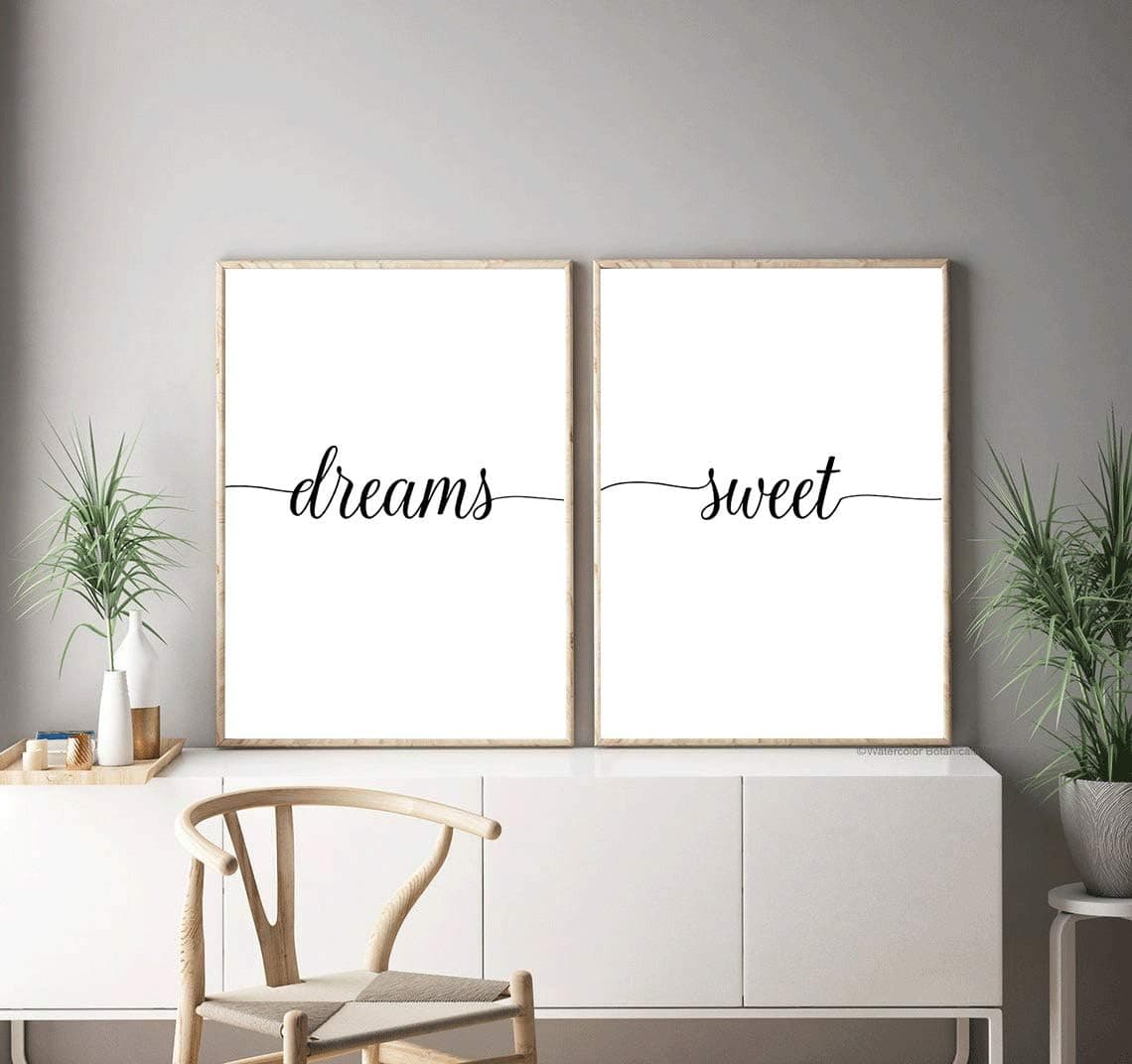 Modern Minimalist Sweet Dreams Art Painting Set of 2 (8”X10” Canvas Picture) Minimalist Art Set, Wall Art Print Poster for Nursery or Kids Boys or Girl Room Home Decor，No Frame