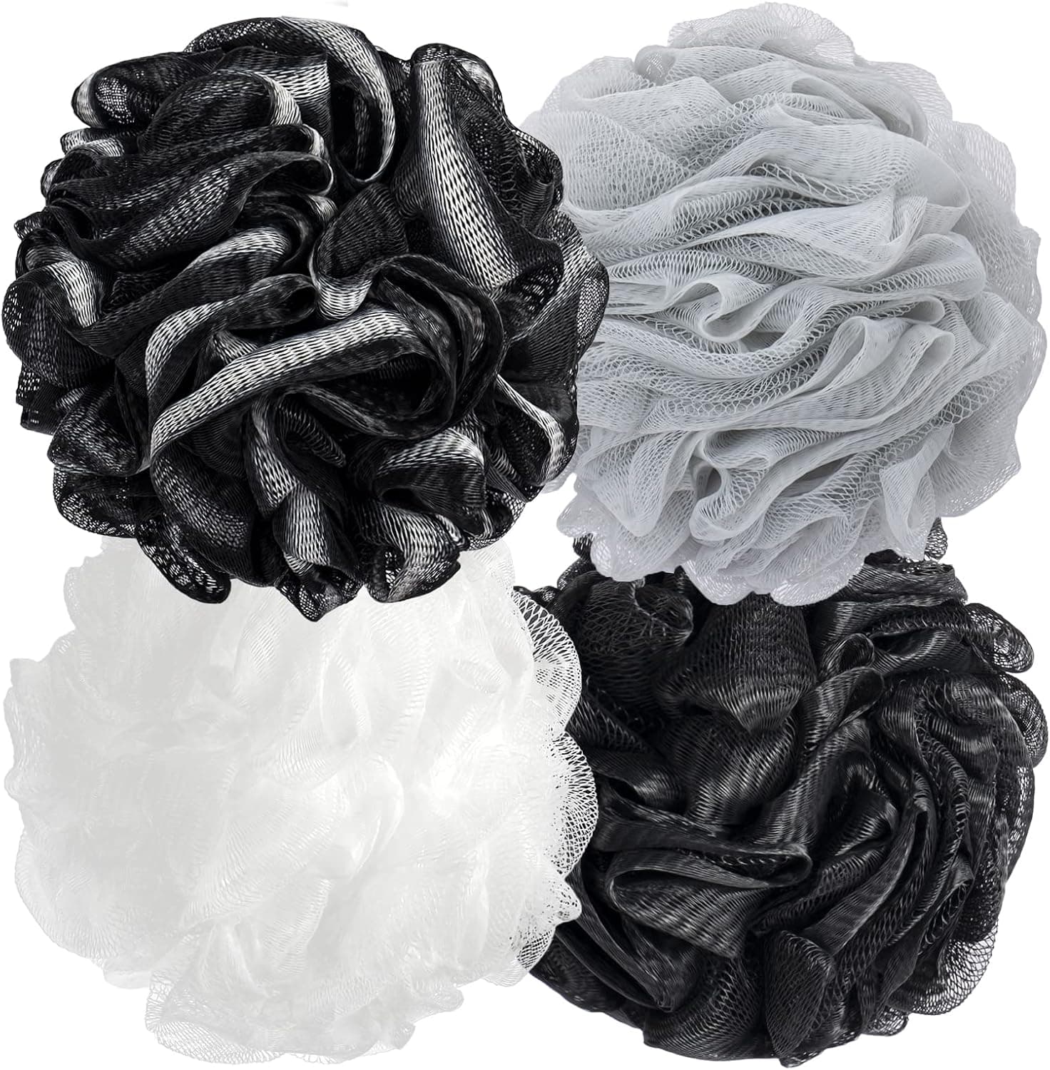 YHDD Shower Loofah Sponge Pouf, 60g Exfoliating Body Scrubber, Mesh Bath Puff Suitable for Anyone, Soft and Skin-Friendly Bathroom Accessories (4 Pcs)