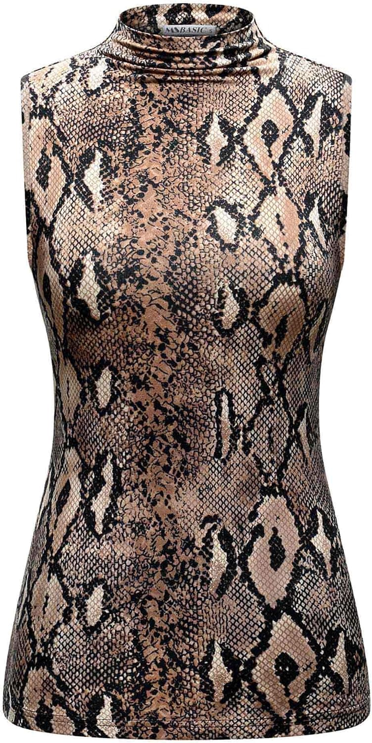 MSBASIC Print Shirt Sleeveless Turtlenecck Sleeveless T Shirts for Women Snake-3 L