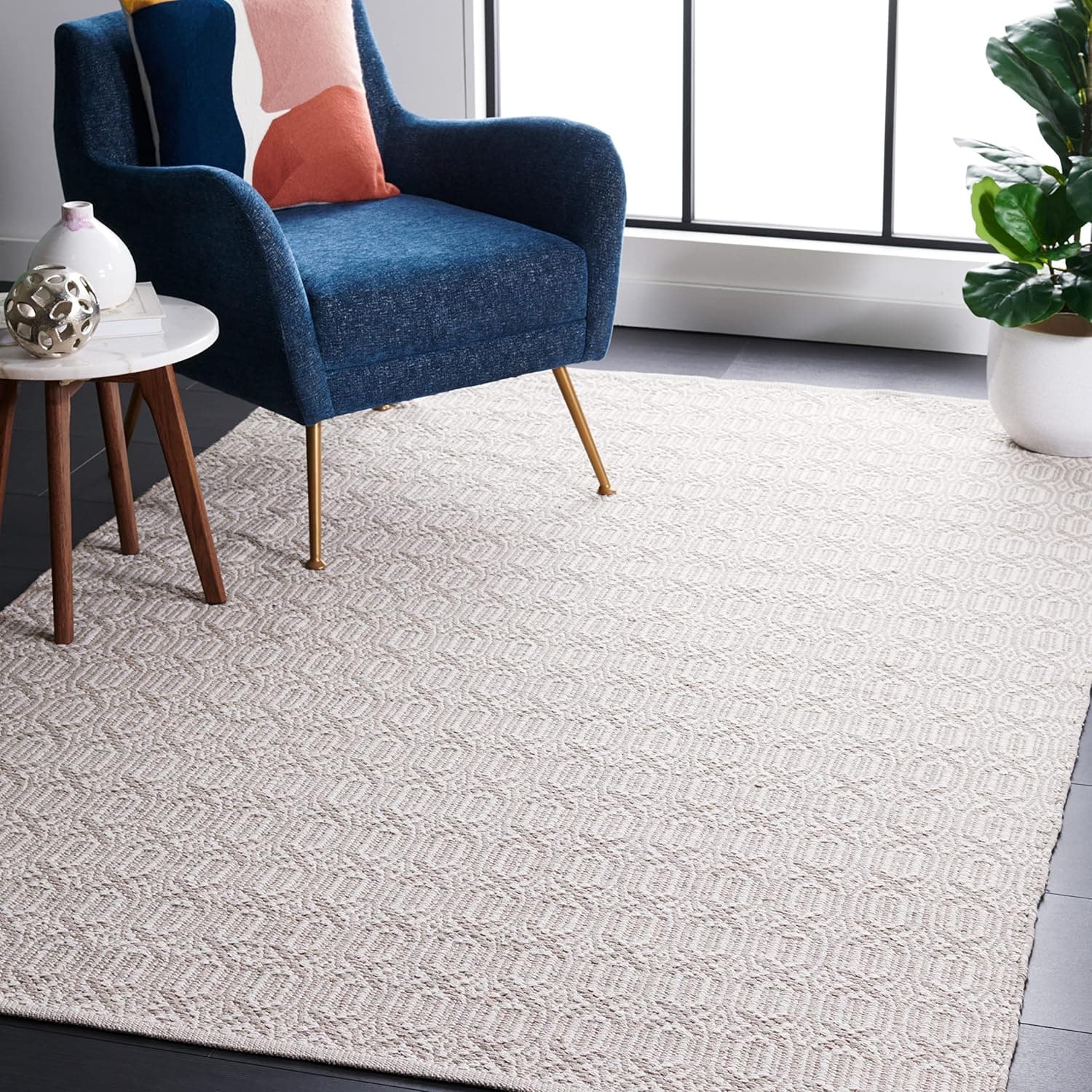 SAFAVIEH Montauk Collection 3' x 5' Ivory/Grey MTK333A Handmade Flatweave Boho Farmhouse Cotton Entryway Foyer Living Room Bedroom Kitchen Accent Rug