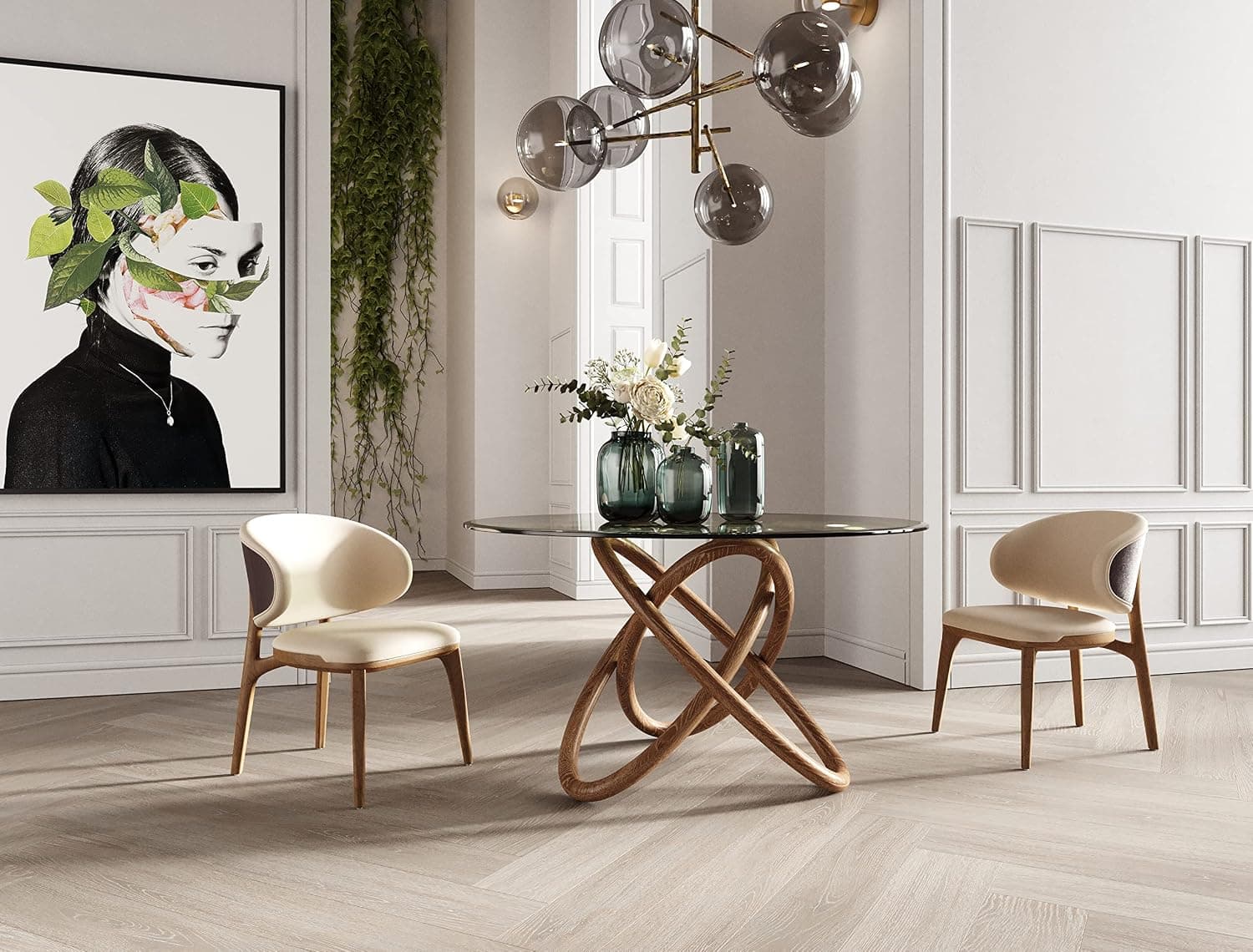 Limari Home Nomsa Round Dining Table, Clear, Walnut
