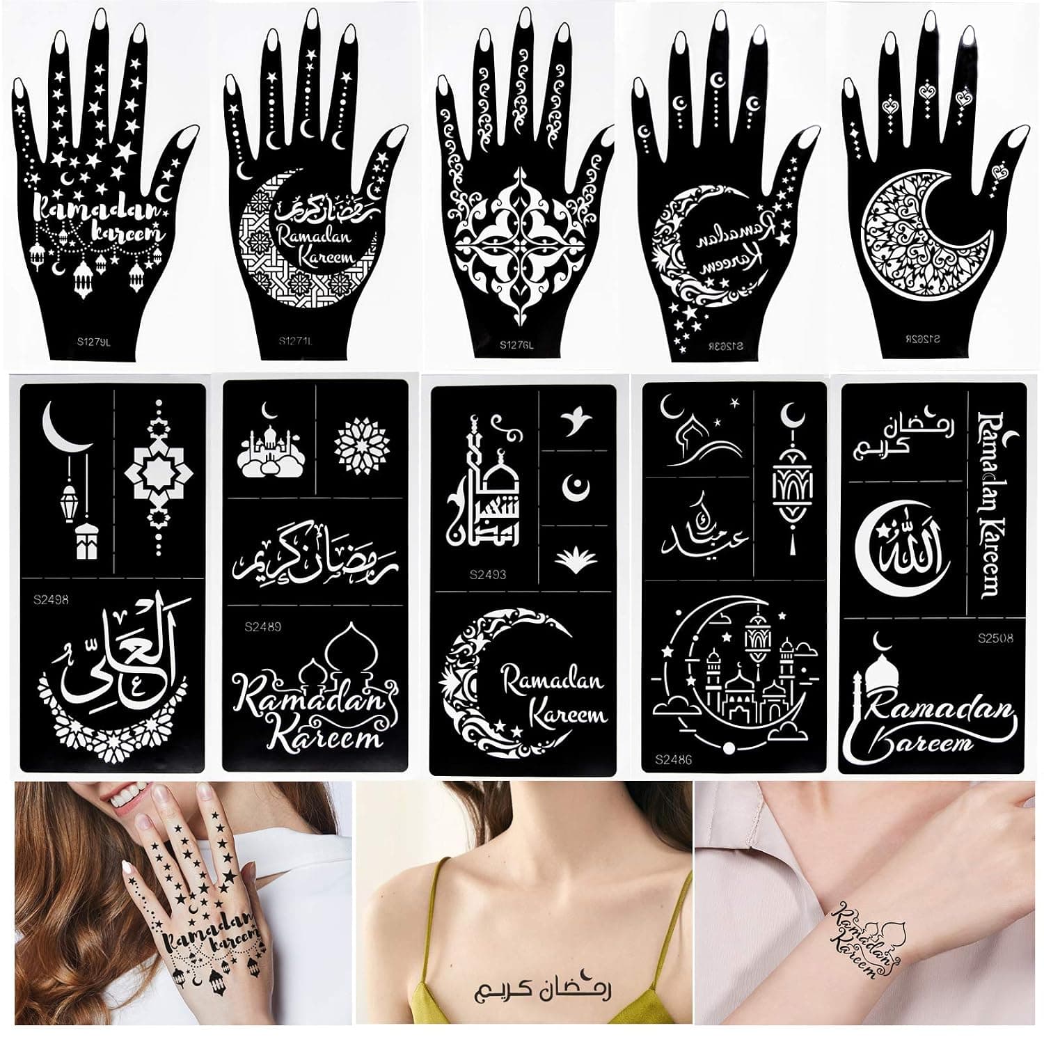 Xmasir 10 Sheets Henna Tattoo Stencil Kit Ramadan Tattoo Templates Temporary Tattoos Stickers Reusable Set for Body Art Paint