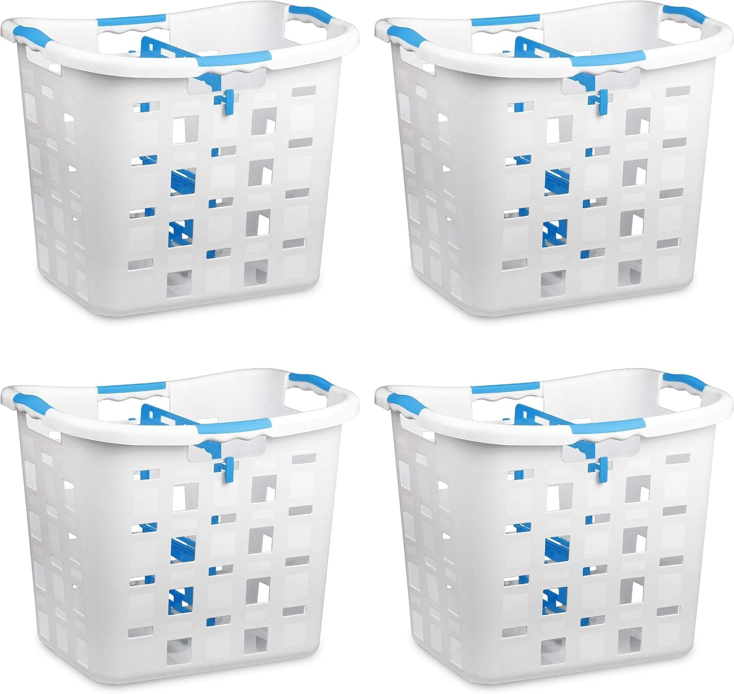 Clorox Plastic Laundry Baskets with Divider, 4 Pack | 2-in-1 Sorter and Clothing Folding Board | Odor Protection & Comfort Grip Handles | 2-Bushel Hamper Storage, Tall, White 4 Count