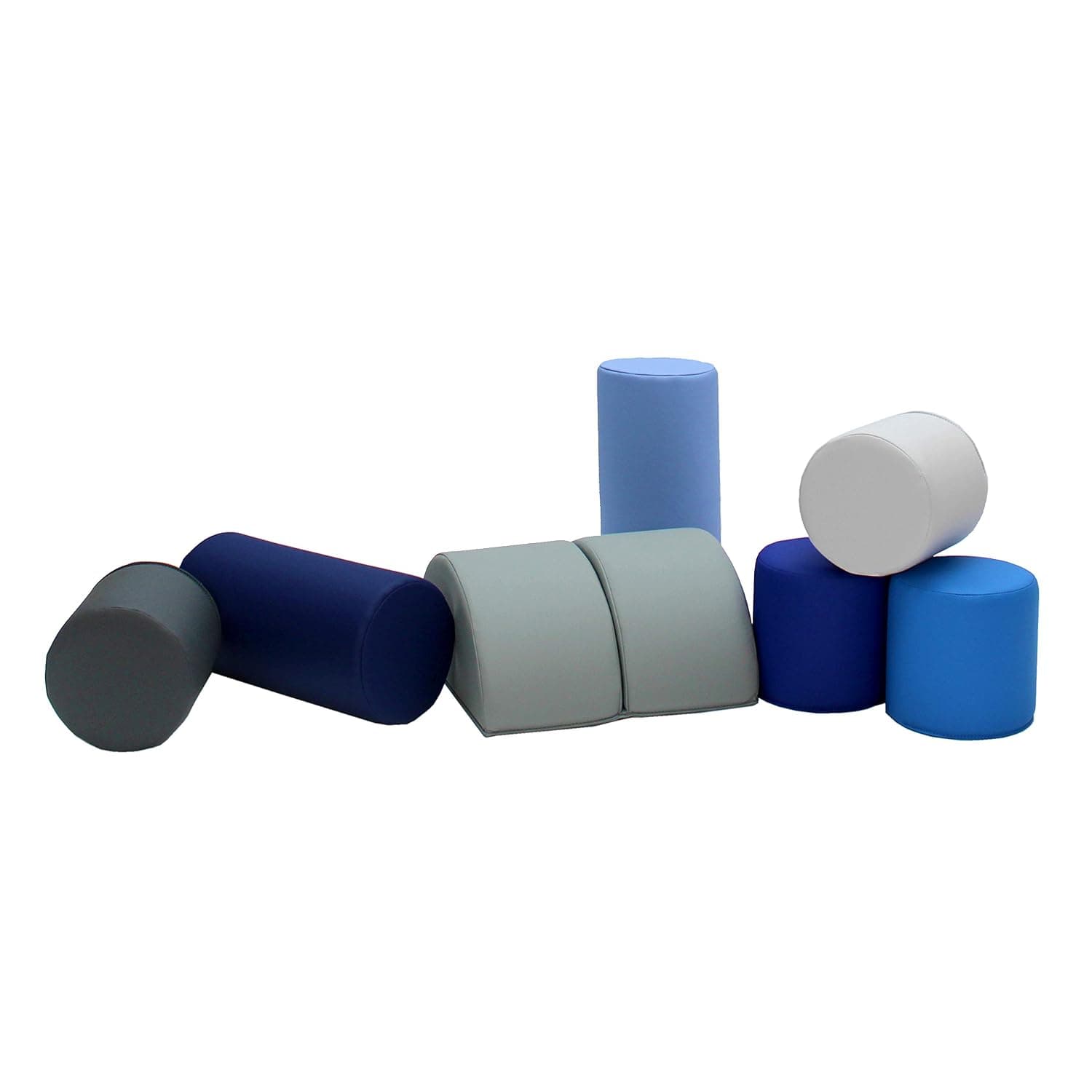 FDP SoftScape Playtime Big Building Block Set, Stacking Soft Foam Cylinders for Toddlers and Kids; Fun, Versatile Folding Block for Growing Imaginations and Motor Skills (7-Piece) - Navy/Powder Blue