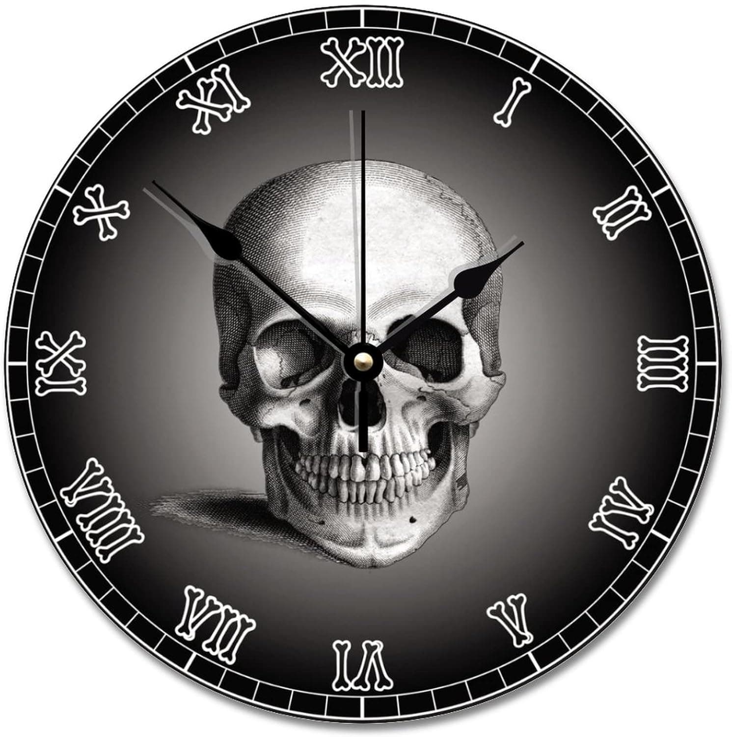ArogGeld Skull Bones Skeleton Wall Clock 10 Inch Gothic Modern Battery Operated Non-Ticking Vintage Farmhouse Wood Large for Living Room Kitchen Bedroom Decor, Multicolor, (qx554g2fmxfk)