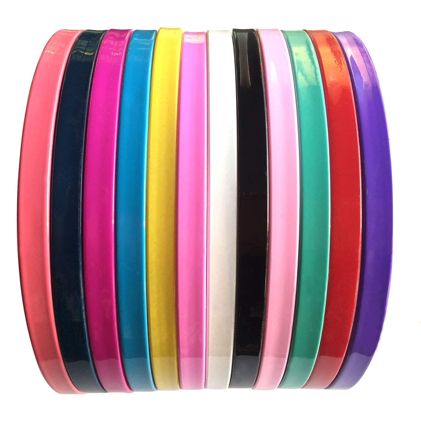 12pcs 8mm Flat Colorful Headbands for Girls Women Thin Teeth Hair Headbands Hard Headban by Yazon