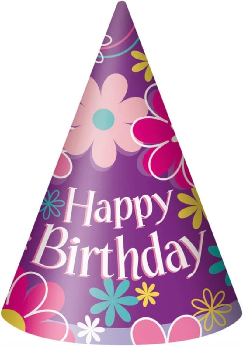 Unique Birthday Blossoms Party Cone Hats, 5.5" x 4", Multicolor