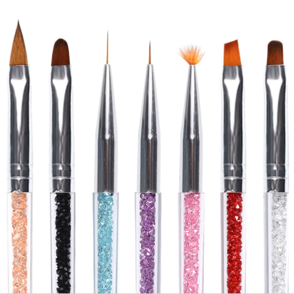 Nail Art Brushes, BeautyCat Acrylic Nail Brush Nail Art Liner Brushes UV Gel Painting Acrylic Nail Design Nylon Brush Pen Set Metal Diamond application Rhinestone Handle Salon 7 PCS