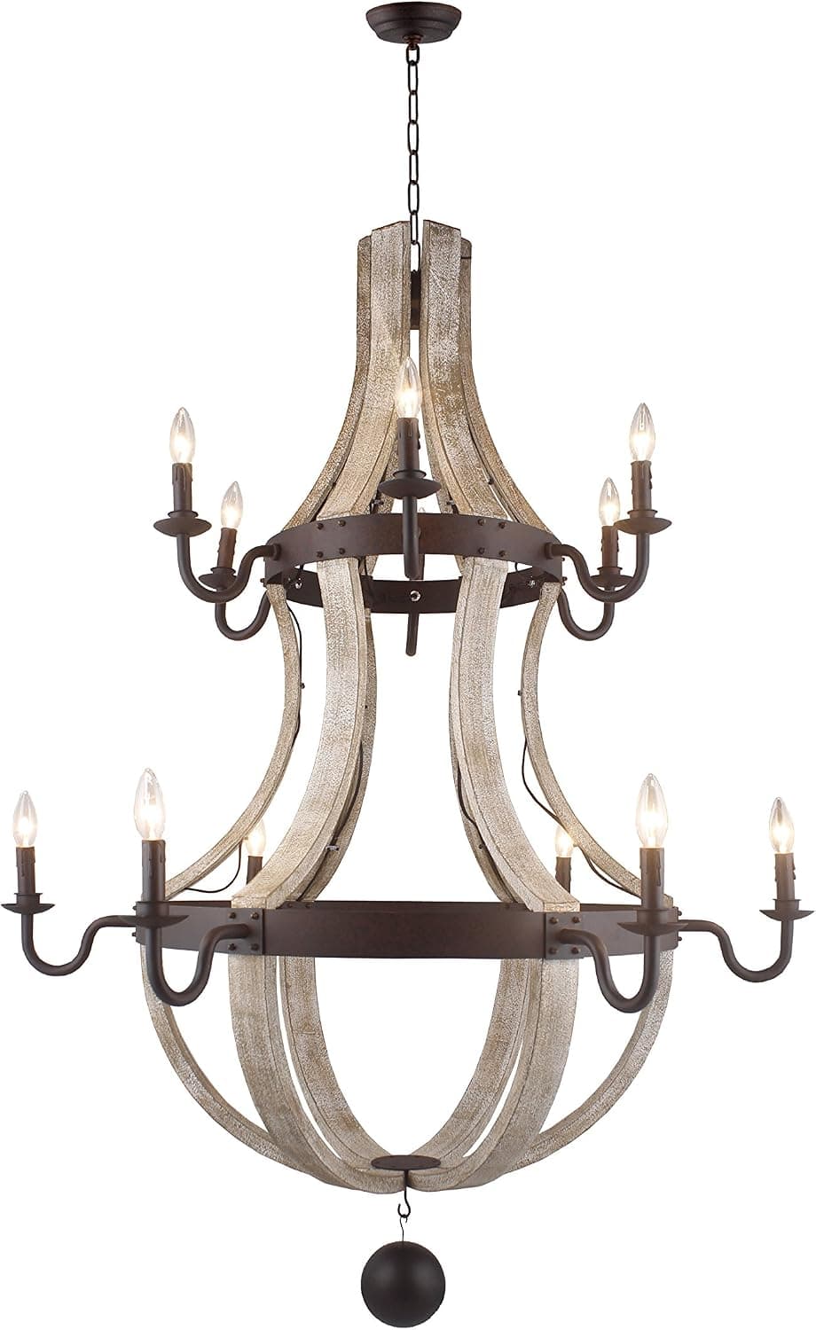 2 Tier Wine Barrel Staves and Hoops Chandelier Openwork Wood French Country Rustic Candle-Style 42" W x 56"H