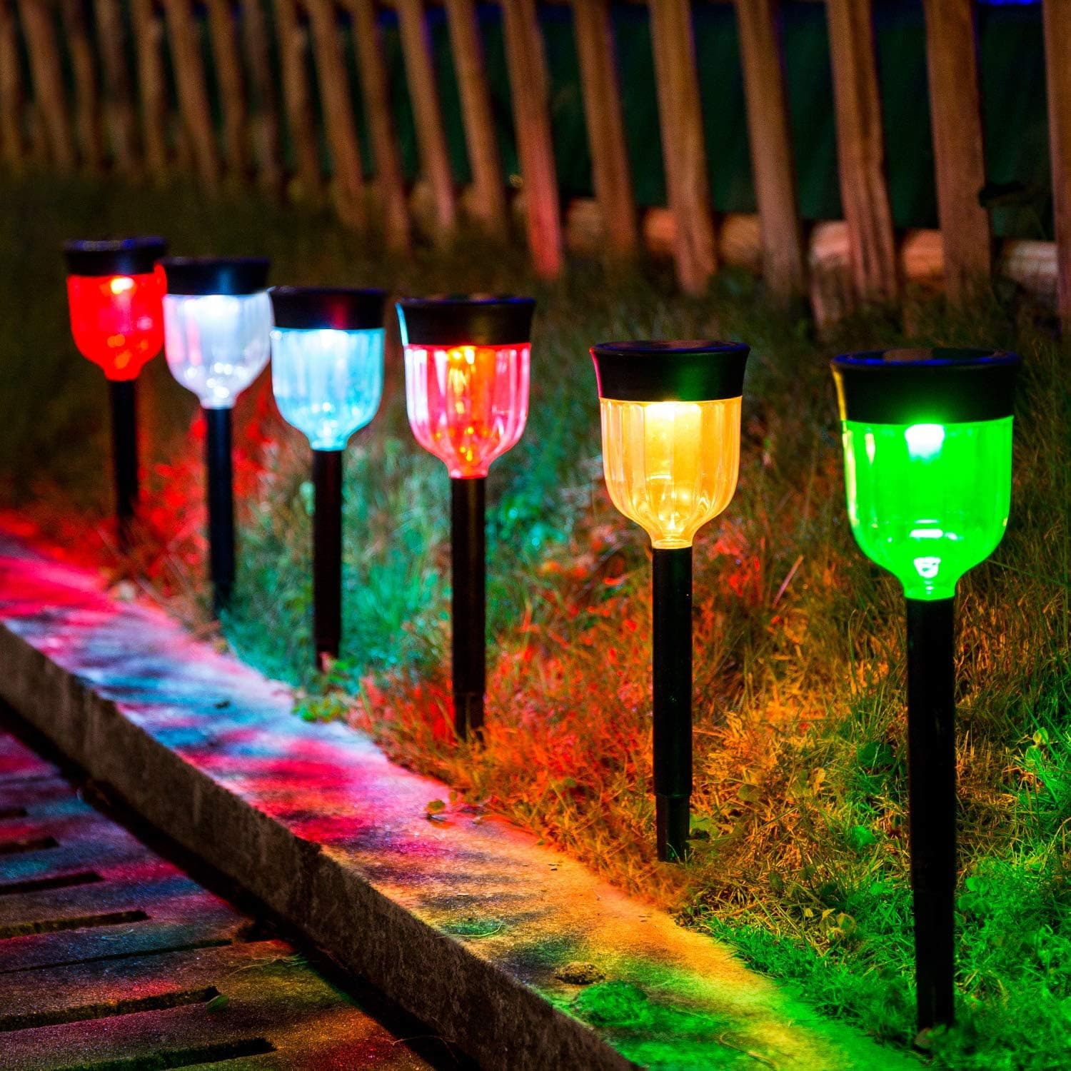 Upgrade Solar Garden Lights Outdoor, 6 Pack Solar Pathway Lights with 7 Color Changing Waterproof IP65,Auto On/Off Outdoor Solar Landscape Lights for Lawn, Back Yard and Walkway Decorative