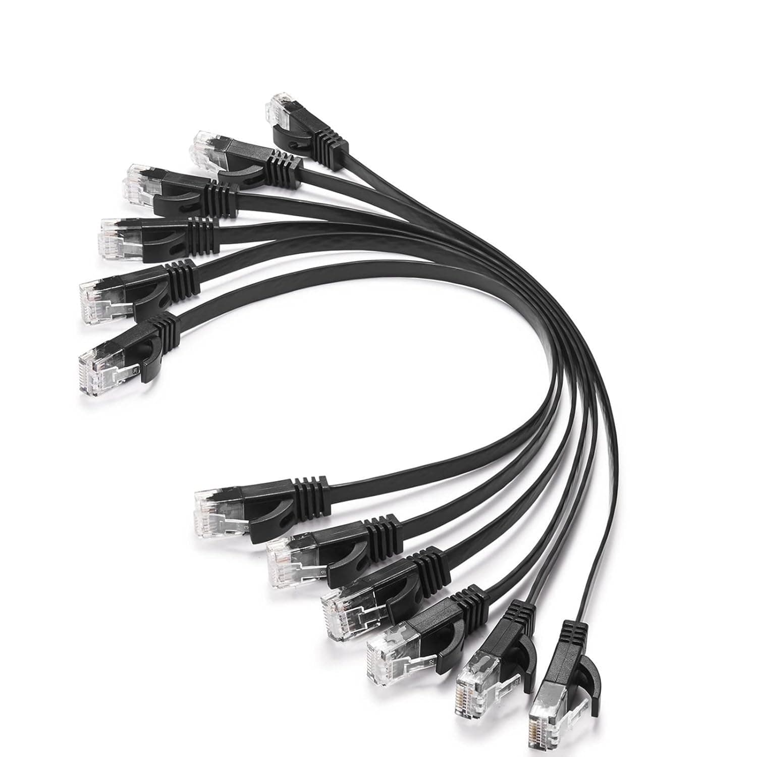Cat 6 Ethernet Cable 1 Ft (6Pack), Outdoor&Indoor, 10Gbps Support Cat7 Network, Heavy Duty Flat Internet LAN Patch Cord, Solid High Speed Weatherproof Cable for Router, Modem, Xbox, PS4, Switch, Black
