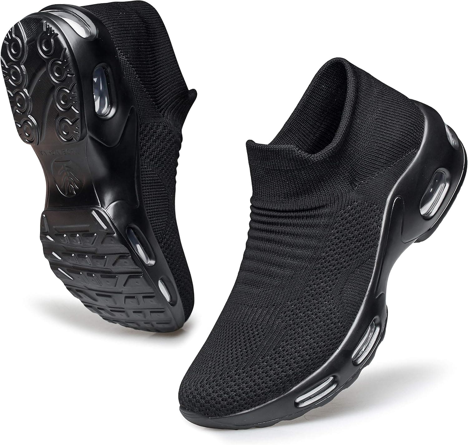 Raoendis Women's Running Shoes - Walking Shoes Air Cushion Sock Sneakers All Black