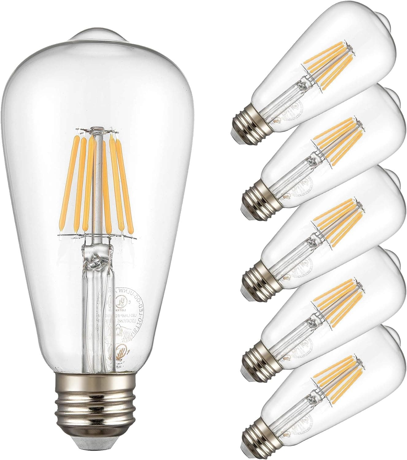 LED Filament Light Bulbs, Vintage Dimmable Edison Bulbs, E26 Standard Base, 6W(60 Watt Equivalent), ST64/ST19 LED Bulbs, 600 Lumens, Clear Glass, Restaurant or String Lights (6 Pack) (2700K)