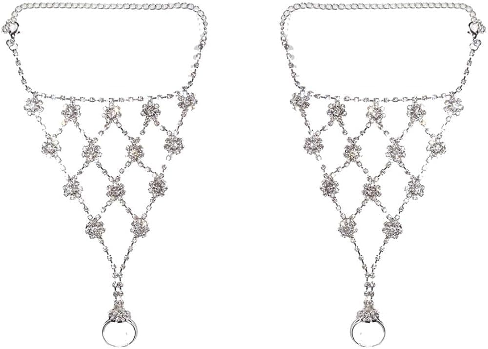 JEWSUN Rhinestone Foot or Hand Jewelry Barefoot Sandals Bridemaids Beach Wedding Jewelry Toe Ring Anklet（2PC）
