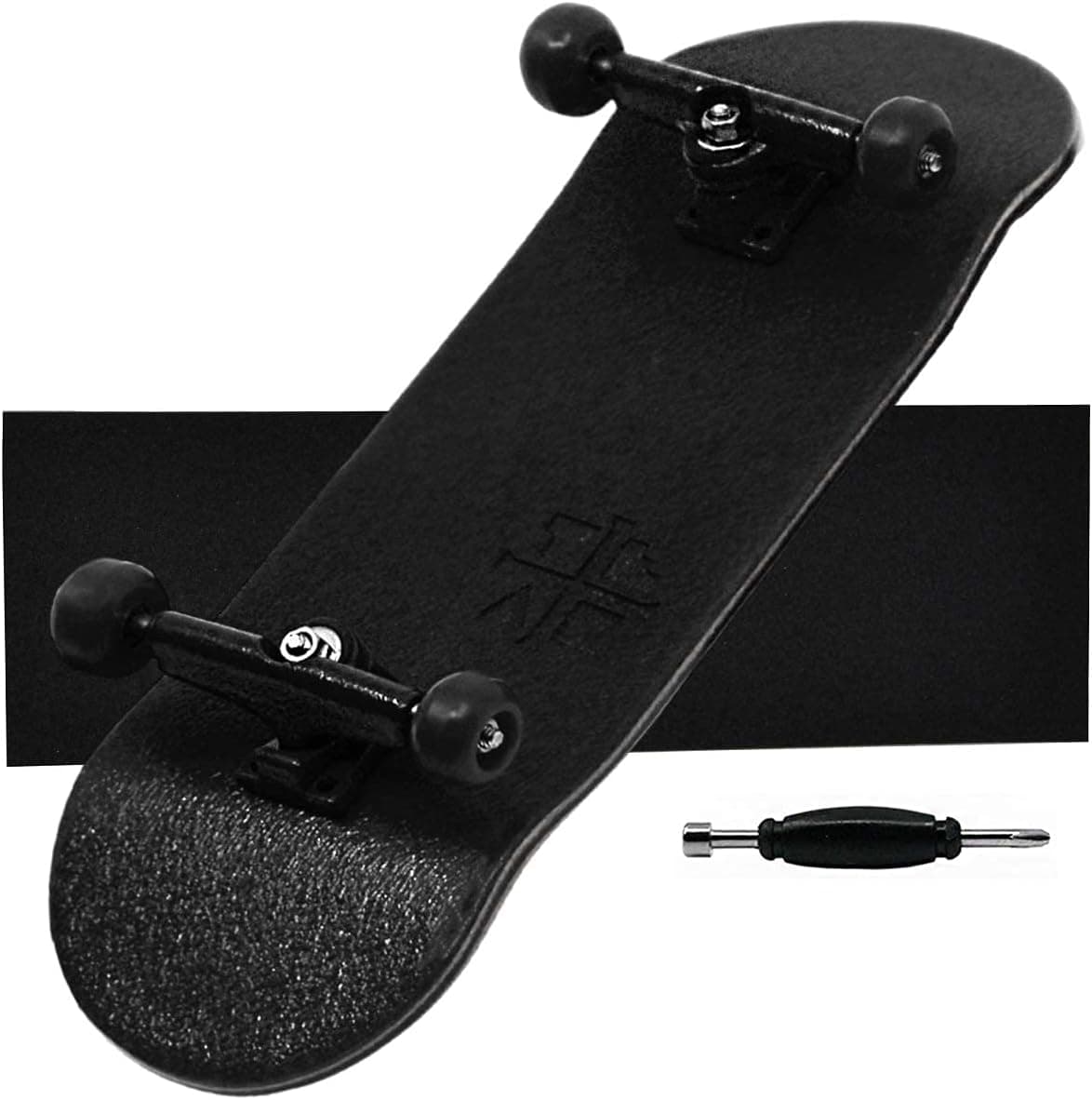 Teak Tuning Prolific Complete Fingerboard with Upgraded Components - Pro Board Shape and Size, Bearing Wheels, Bushings and Trucks - 32mm x 97mm Handmade Wooden Board - All Blacks Edition