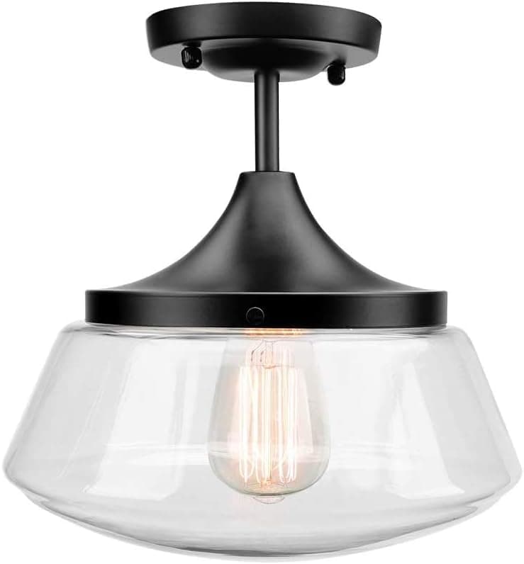 Flush Mount Ceiling Light Fixture with Glass Shade 1-Light, Industrial Semi Flush Mount Light Fixture for Kitchen, Farmhouse Light Fixtures with Bulb for Room Bar Hallway Indoor Outdoor Bulb Included