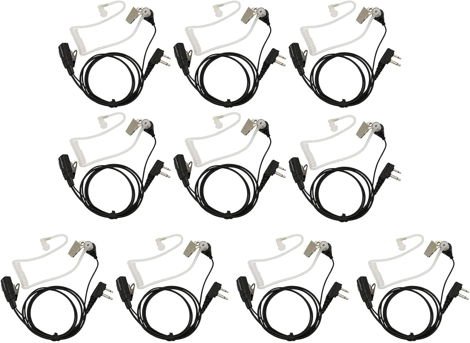 GoodQbuy Covert Acoustic Tube Earpiece Headset with PTT is Compatible with Midland/Alan Radio LXT600VP3 GXT1000VP4 GXT1050VP4 LXT112 LXT380 LXT118 XT511 2-pin (Pack of 10)