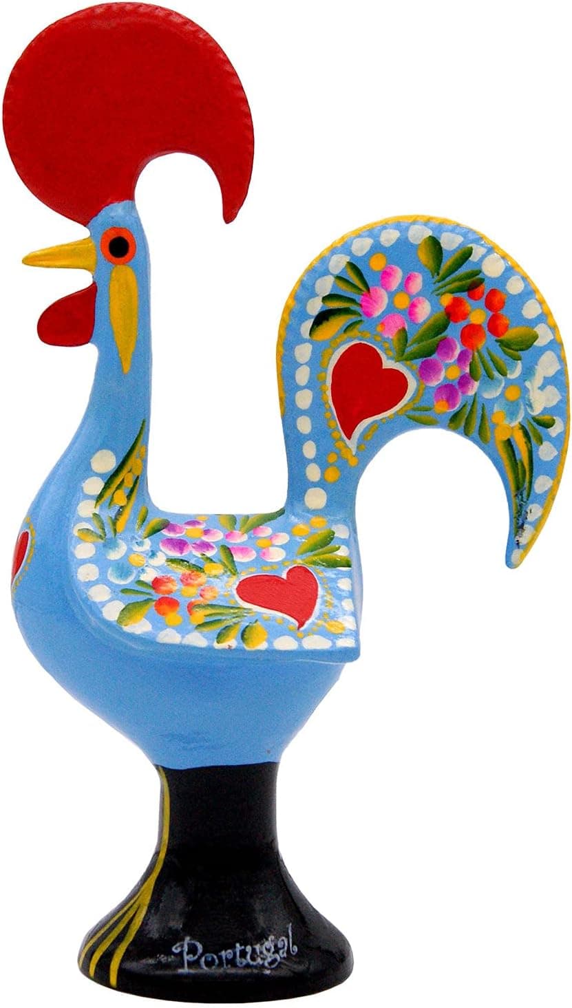 Galos 10 Inch Good Luck Portuguese Rooster Barcelos Metallic Figurine for Kitchen Decor (Blue), 10 Inch Tall, 1-10-25.5CMBL