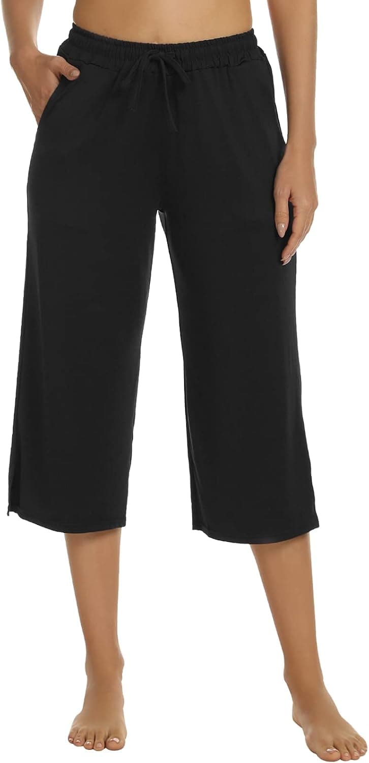 JOJOANS Womens Capri Pants Wide Leg Yoga Pants Drawstring Loose Comfy Workout Athletic Capris Sweatpants with Pockets