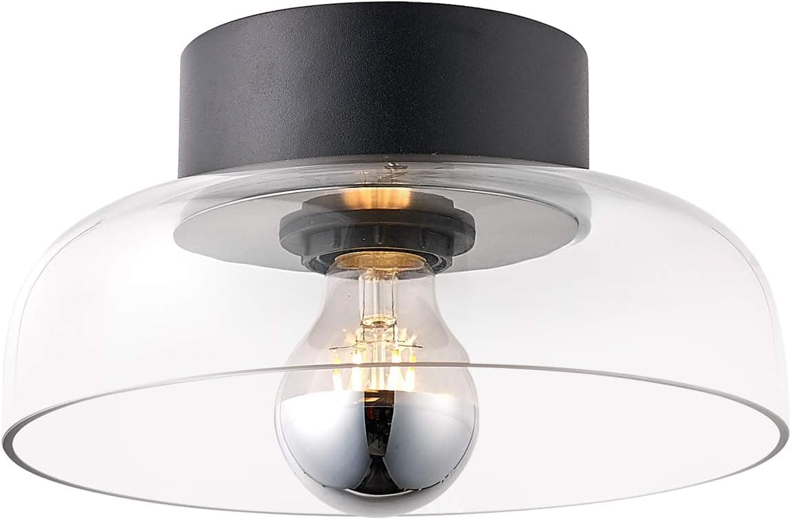 Matte Black Ceiling Light Fixture,Clear Glass Semi Flush Mount Light Fixture for Hallway Entryway Bedroom Living Room Corridor